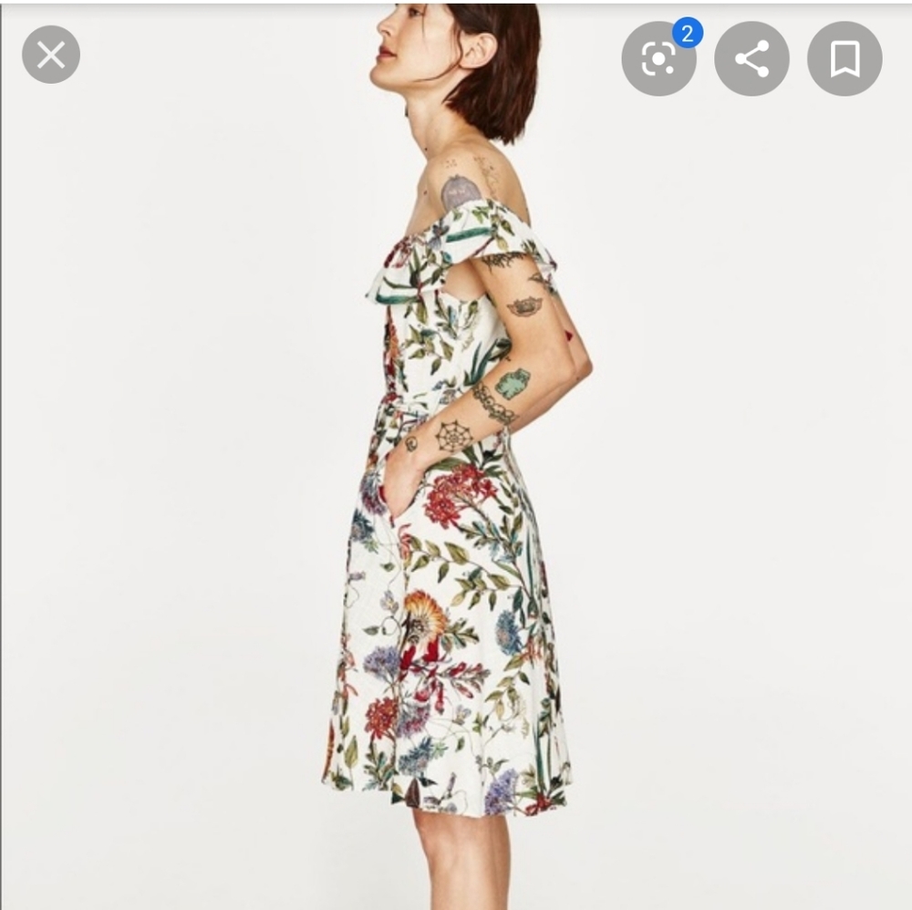 Zara Floral Button Down Off The Shoulder Dress - Picture 7 of 8